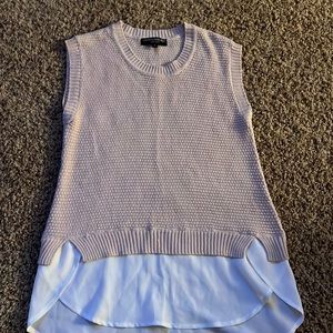Central Park West Lavender Knit Sleeveless Sweater with White Layered Hem